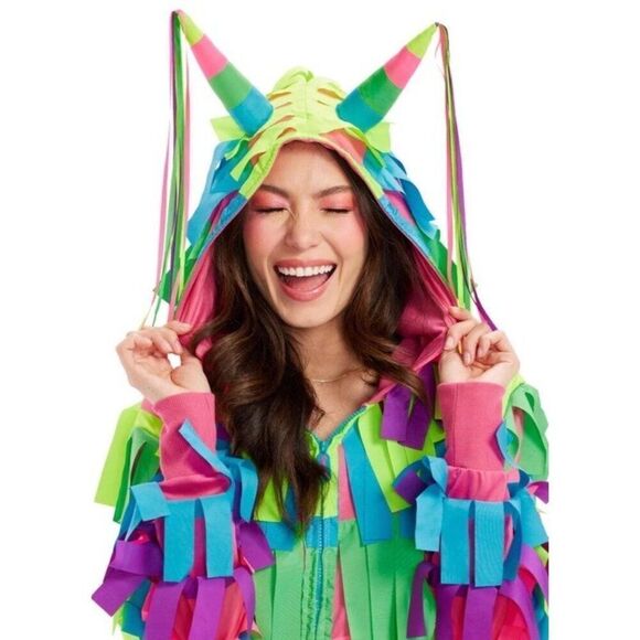 Tipsy Elves XS Pinata Full Zip Jumpsuit Halloween Party Fiesta Costume Hood NWT - Picture 2 of 5